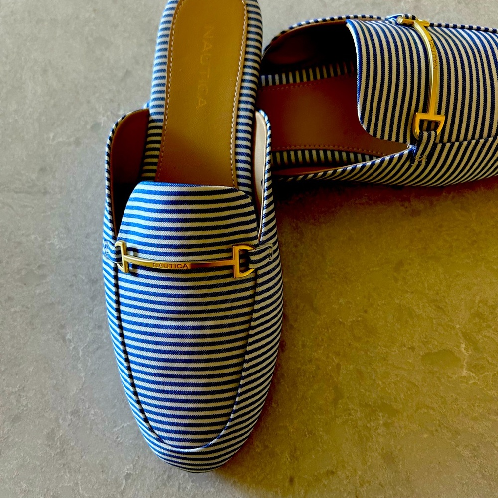 Nautica Navy and White Striped mules